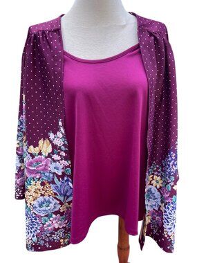 Kimono Top Plus Size 4X Floral & Polka Dot Print Lightweight Womens Long Sleeve